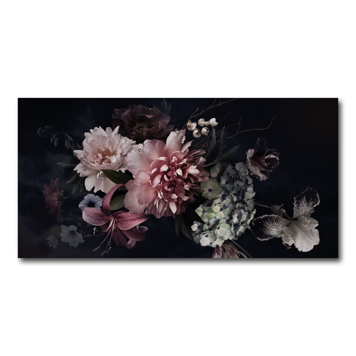 AUTO-MOCKUP WHITE | Flowers on Black | 1 Piece | Gallery Wrap Canvas | group=2x1