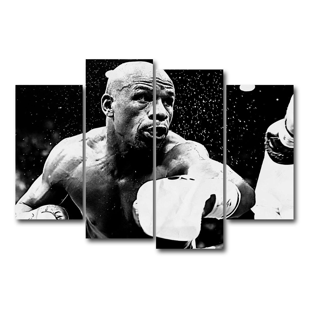 AUTO-MOCKUP WHITE | Floyd Mayweather Jr. Grayscale | 4 Piece | Gallery Wrap Canvas | group=4_short