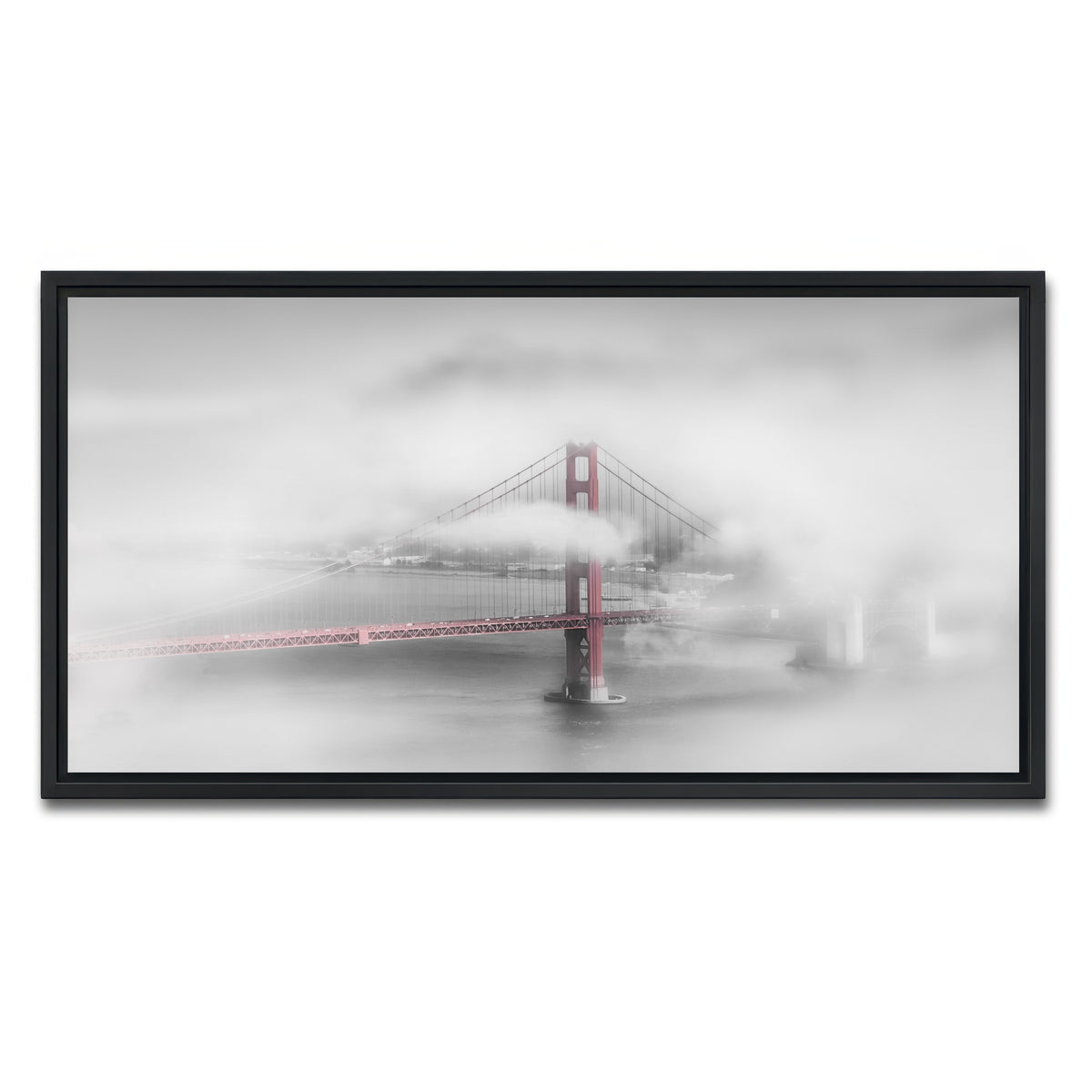AUTO-MOCKUP WHITE | Foggy Golden Gate Bridge | 1 Piece | Black Framed Canvas | group=2x1