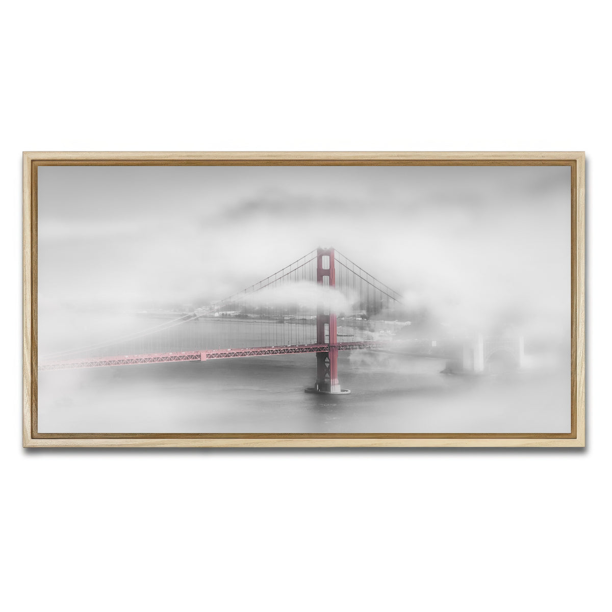 AUTO-MOCKUP WHITE | Foggy Golden Gate Bridge | 1 Piece | Natural Framed Canvas | group=2x1