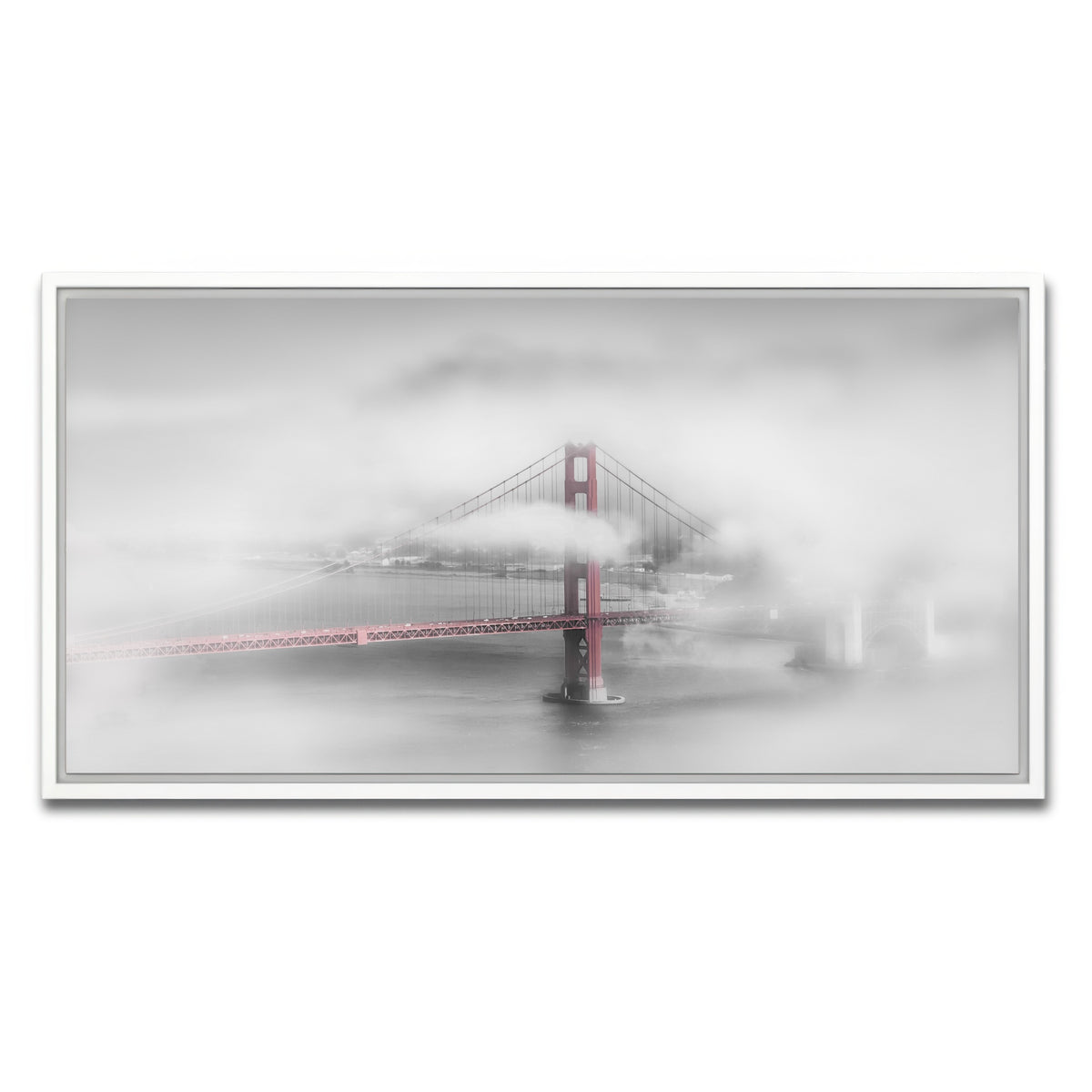 AUTO-MOCKUP WHITE | Foggy Golden Gate Bridge | 1 Piece | White Framed Canvas | group=2x1