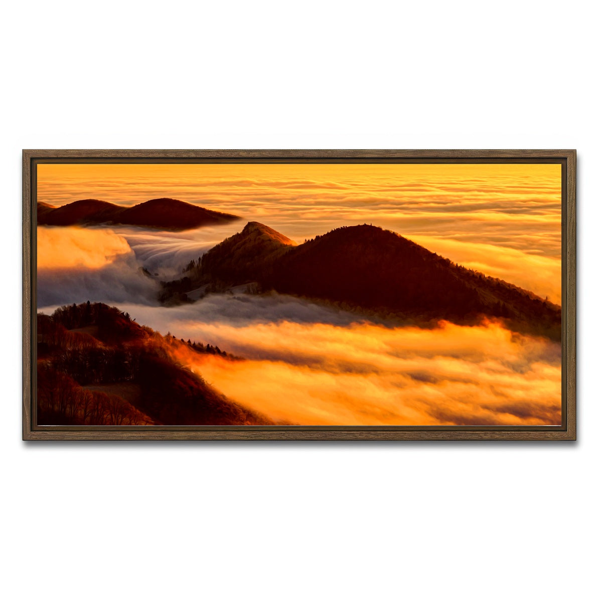 AUTO-MOCKUP WHITE | Foggy Sunset | 1 Piece | Walnut Framed Canvas | group=2x1