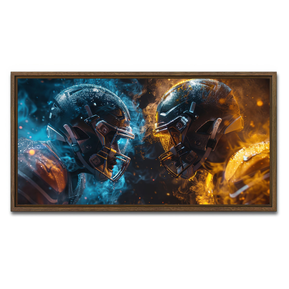 AUTO-MOCKUP WHITE | Football Players Head to Head | 1 Piece | Walnut Framed Canvas | group=2x1