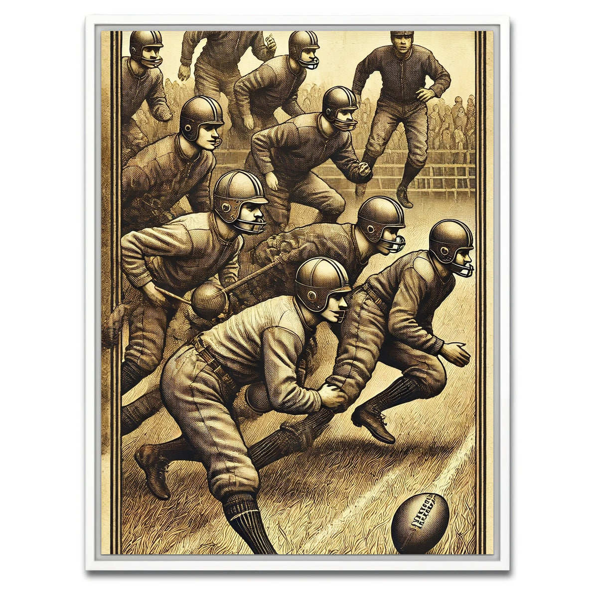 AUTO-MOCKUP WHITE | Football Scene 19th Century | 1 Piece | White Framed Canvas | group=3x4