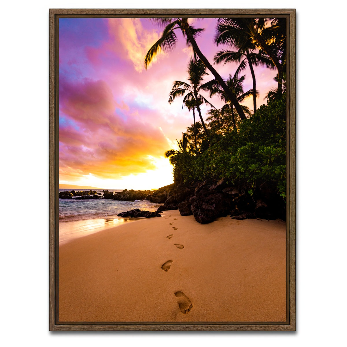 AUTO-MOCKUP WHITE | Footprints in the Sand | 1 Piece | Walnut Framed Canvas | group=3x4