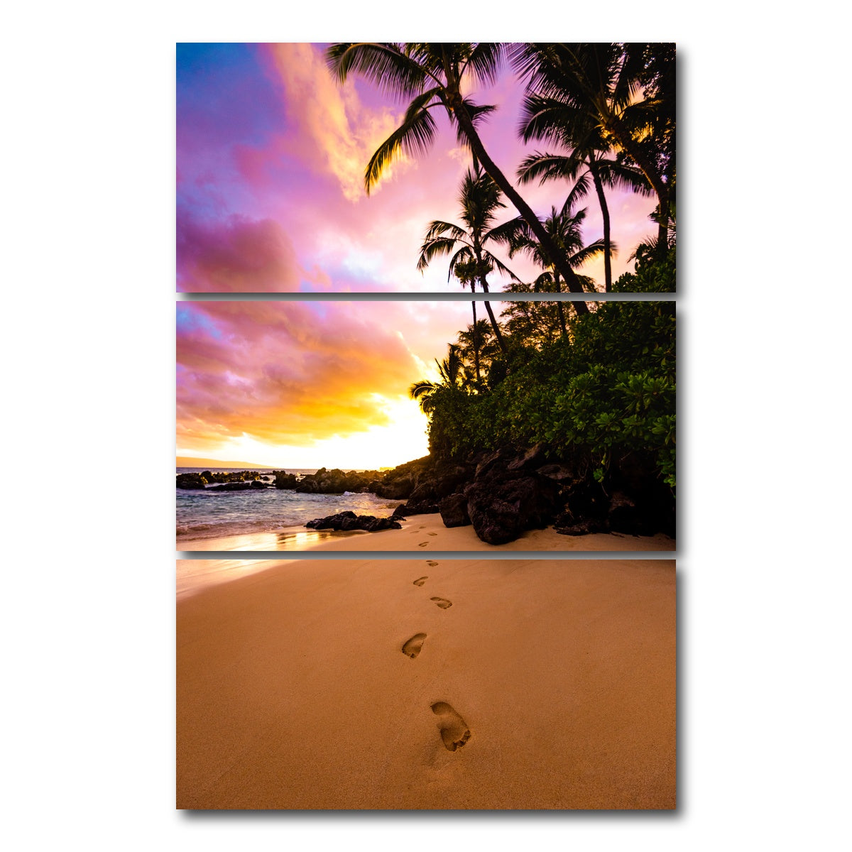 AUTO-MOCKUP WHITE | Footprints in the Sand | 3 Piece | Gallery Wrap Canvas | group=12x24_stacked