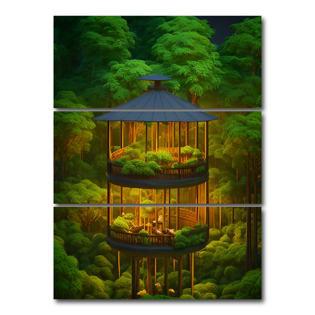 AUTO-MOCKUP WHITE | Forest Balcony | 3 Piece | Gallery Wrap Canvas | group=8x18_stacked