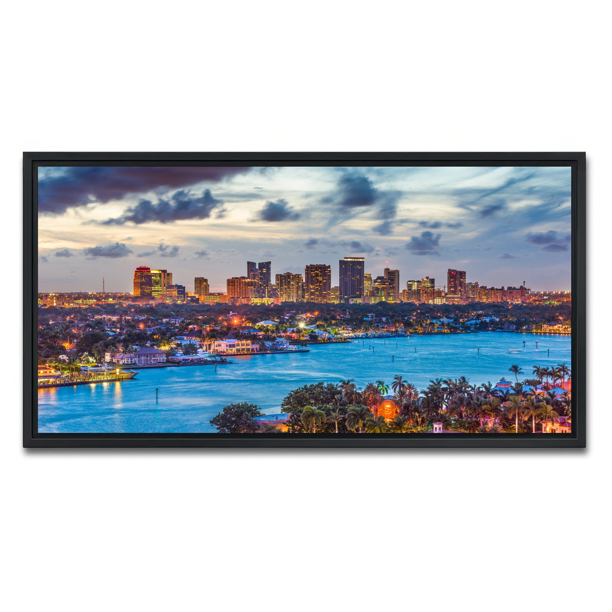AUTO-MOCKUP WHITE | Fort Lauderdale Skyline | 1 Piece | Black Framed Canvas | group=2x1