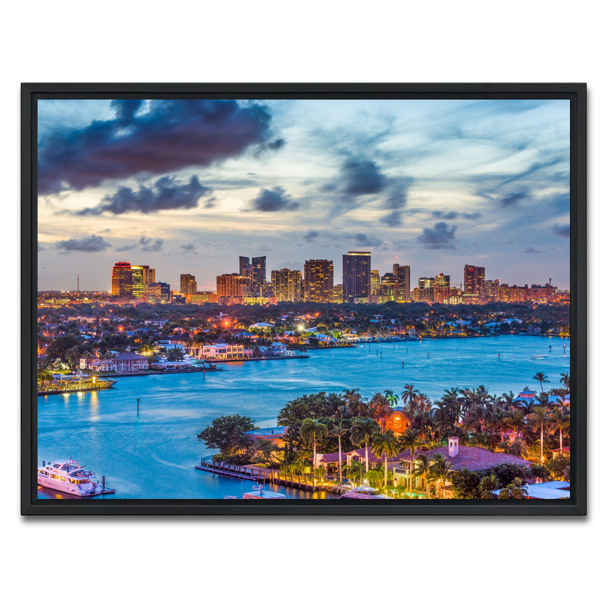 AUTO-MOCKUP WHITE | Fort Lauderdale Skyline | 1 Piece | Black Framed Canvas | group=4x3