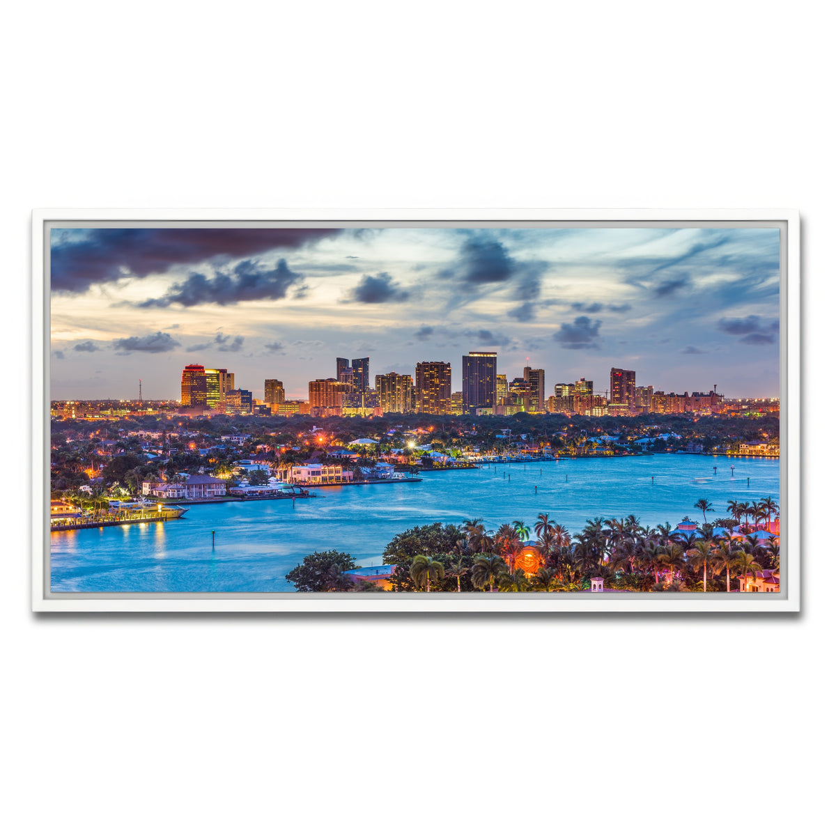 AUTO-MOCKUP WHITE | Fort Lauderdale Skyline | 1 Piece | White Framed Canvas | group=2x1