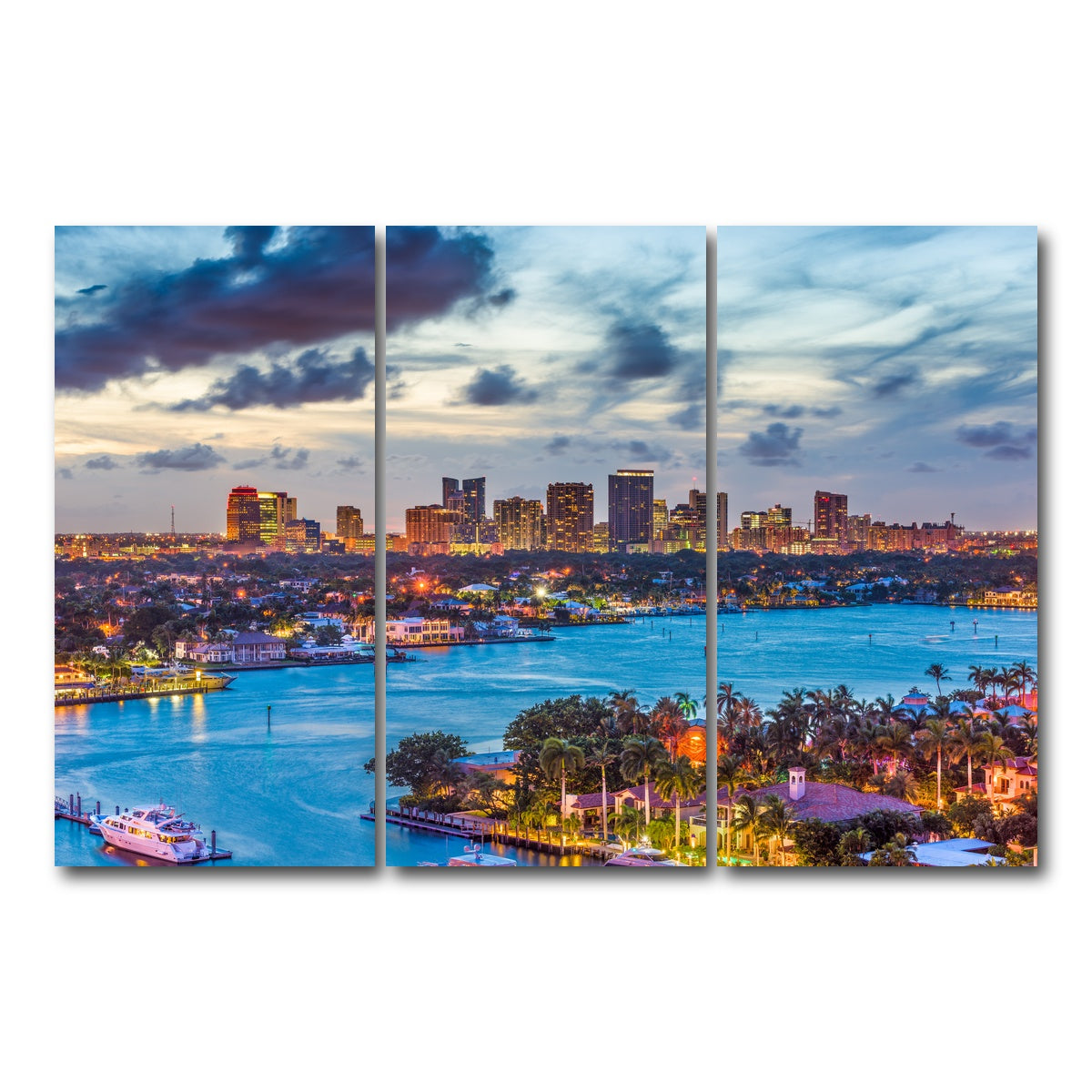 AUTO-MOCKUP WHITE | Fort Lauderdale Skyline | 3 Piece | Gallery Wrap Canvas | group=12x24