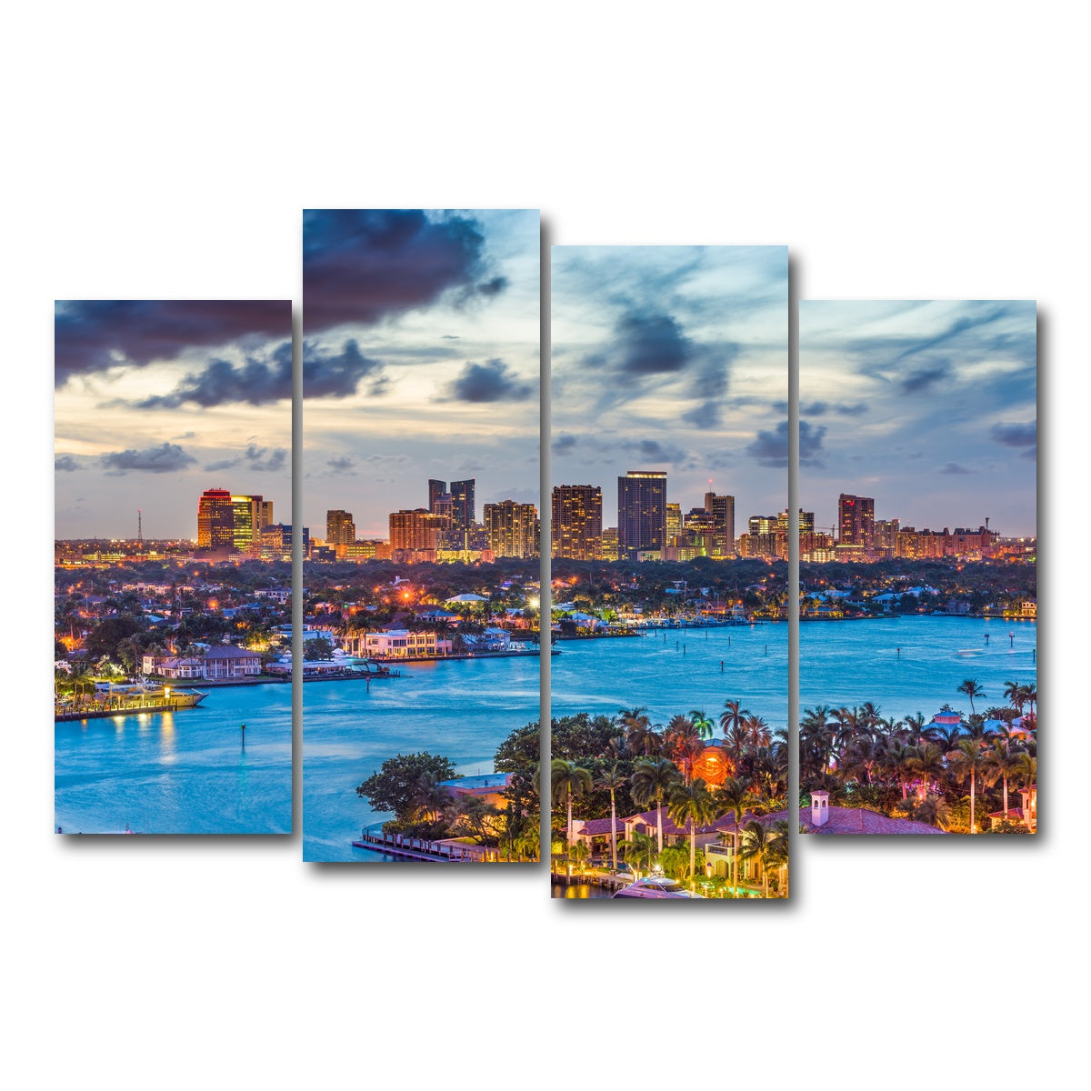 AUTO-MOCKUP WHITE | Fort Lauderdale Skyline | 4 Piece | Gallery Wrap Canvas | group=4_normal