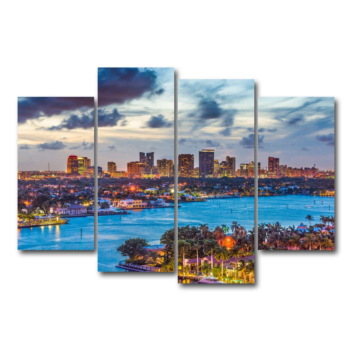 AUTO-MOCKUP WHITE | Fort Lauderdale Skyline | 4 Piece | Gallery Wrap Canvas | group=4_short