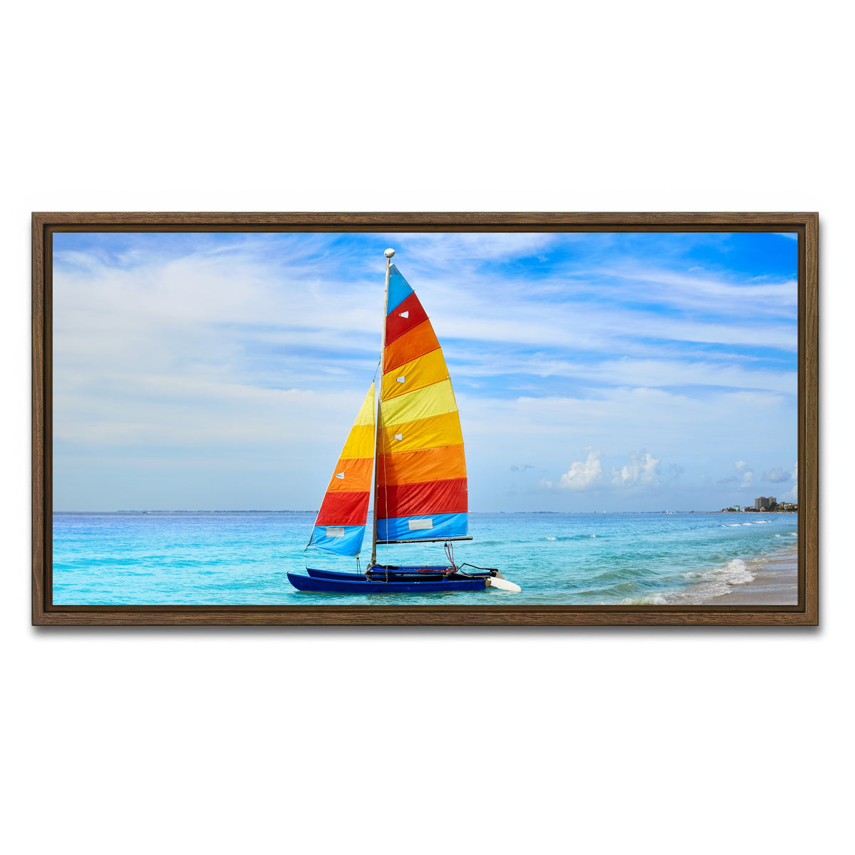 AUTO-MOCKUP WHITE | Fort Myers Beach Sailboat | 1 Piece | Walnut Framed Canvas | group=2x1