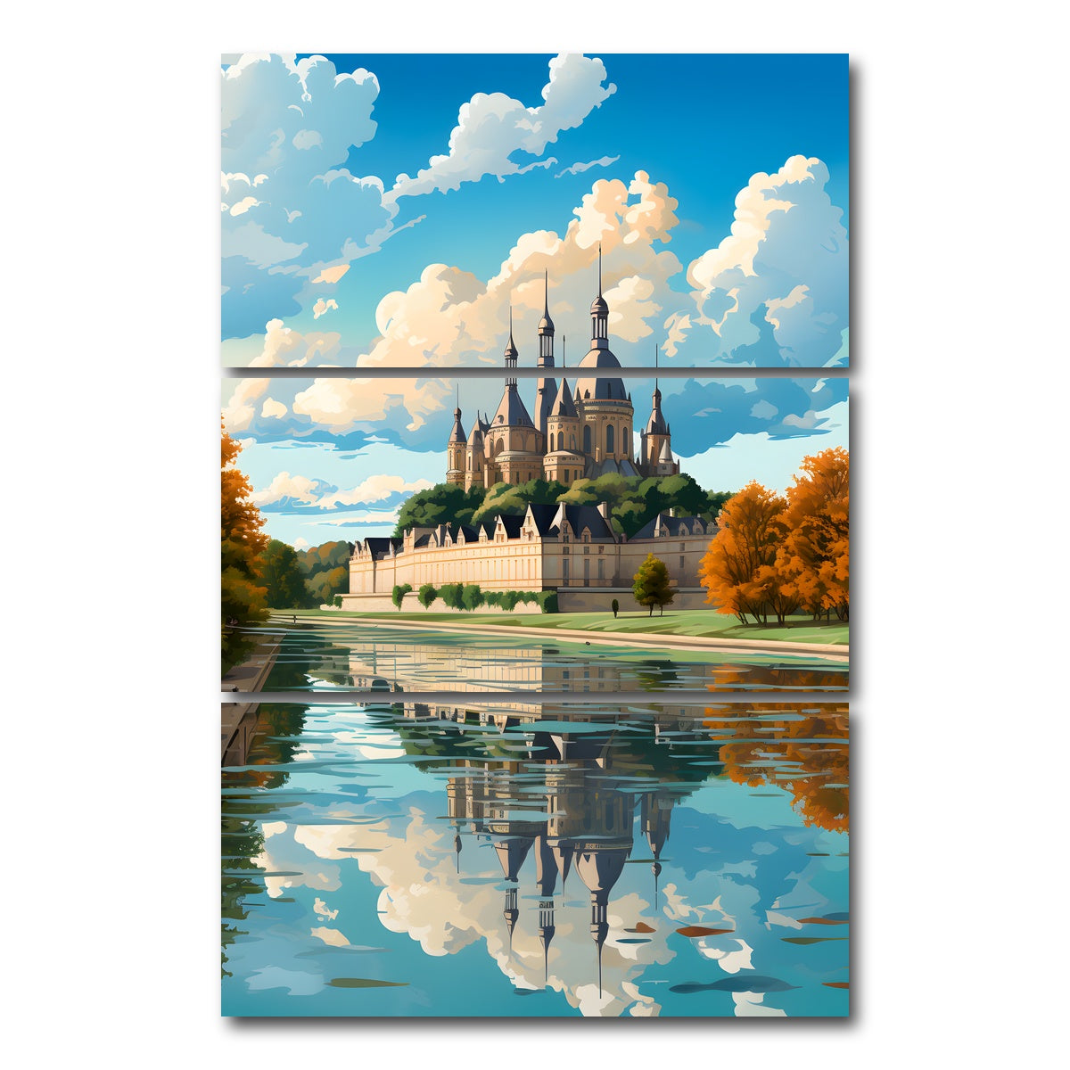 AUTO-MOCKUP WHITE | France - Chambord Castle | 3 Piece | Gallery Wrap Canvas | group=12x24_stacked