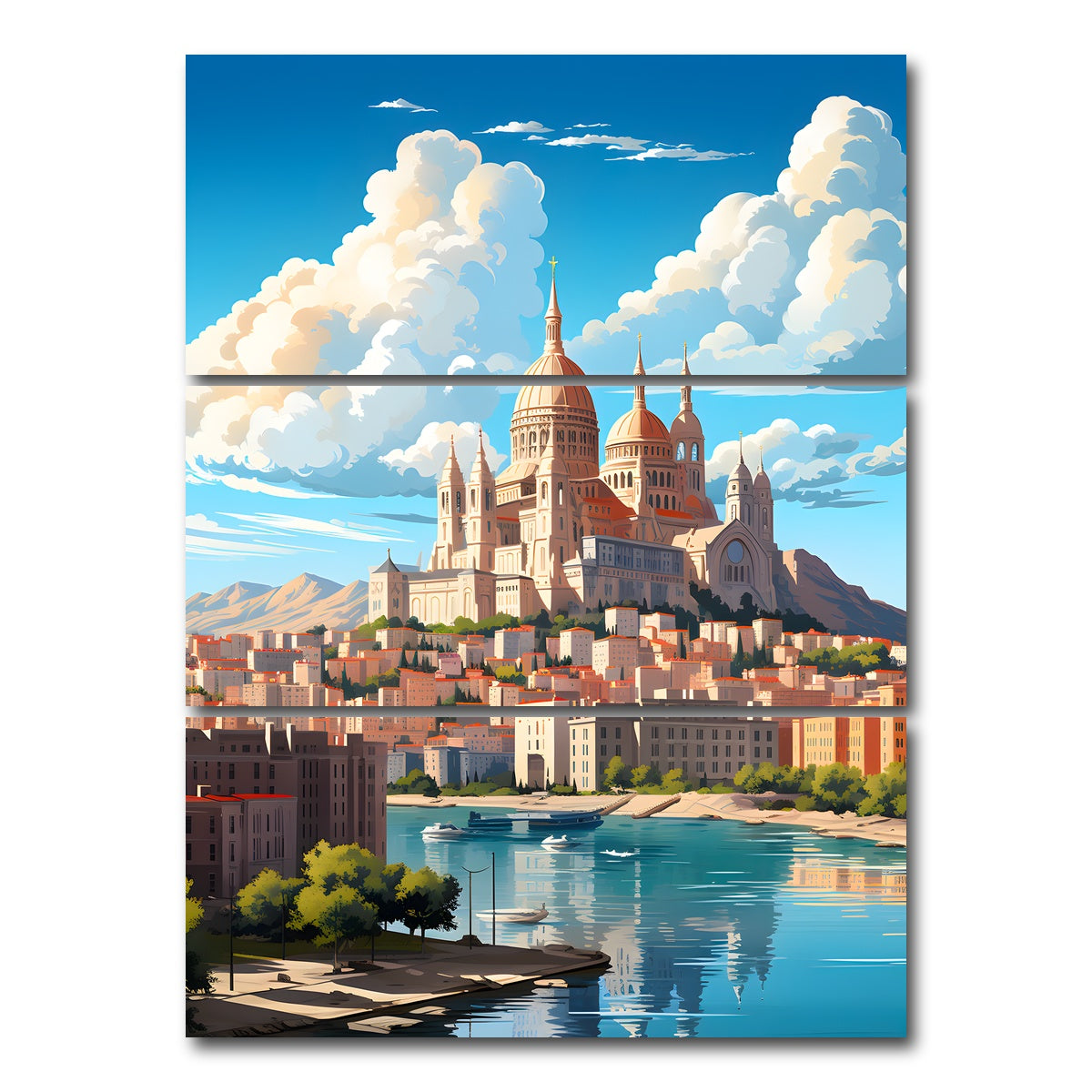 AUTO-MOCKUP WHITE | France - Marseille | 3 Piece | Gallery Wrap Canvas | group=8x18_stacked