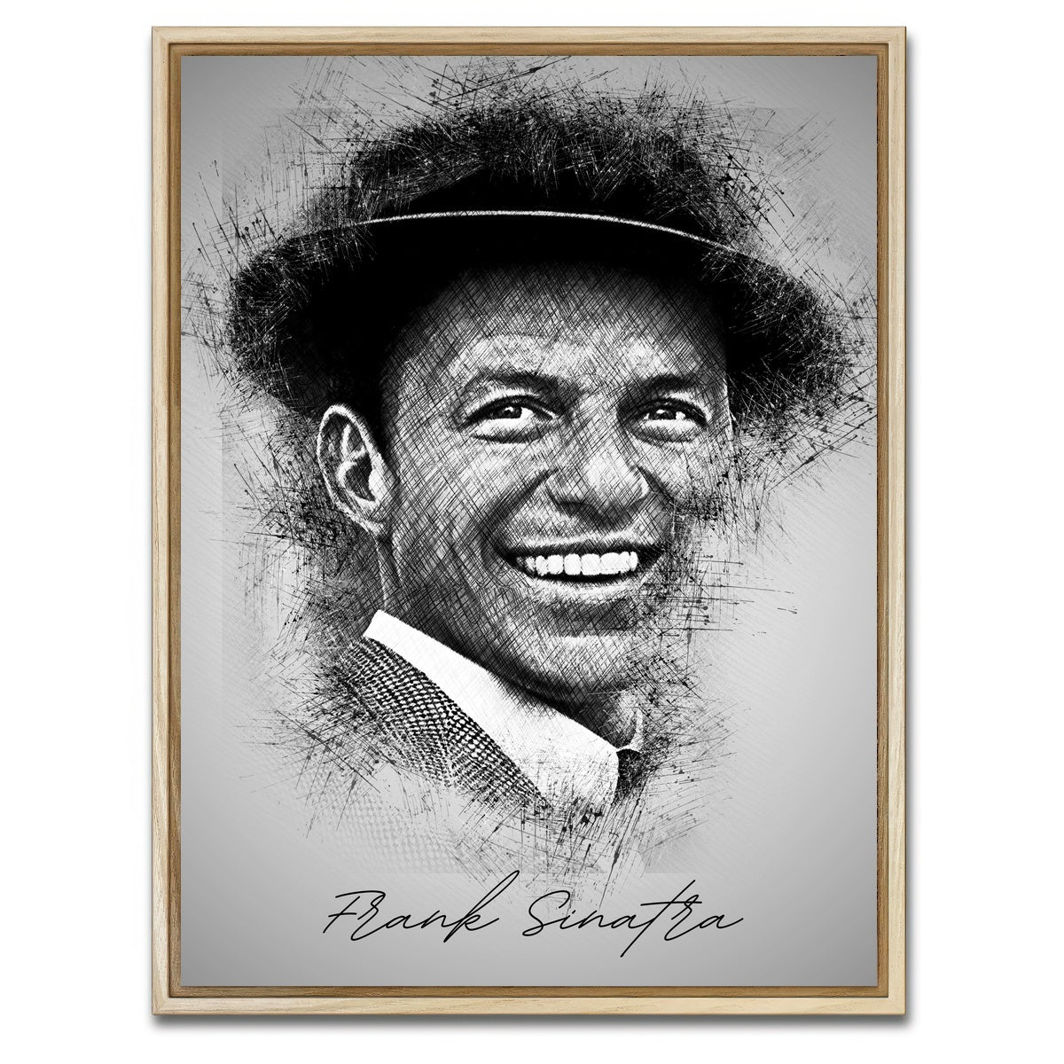 AUTO-MOCKUP WHITE | Frank Sinatra Sketch | 1 Piece | Natural Framed Canvas | group=3x4