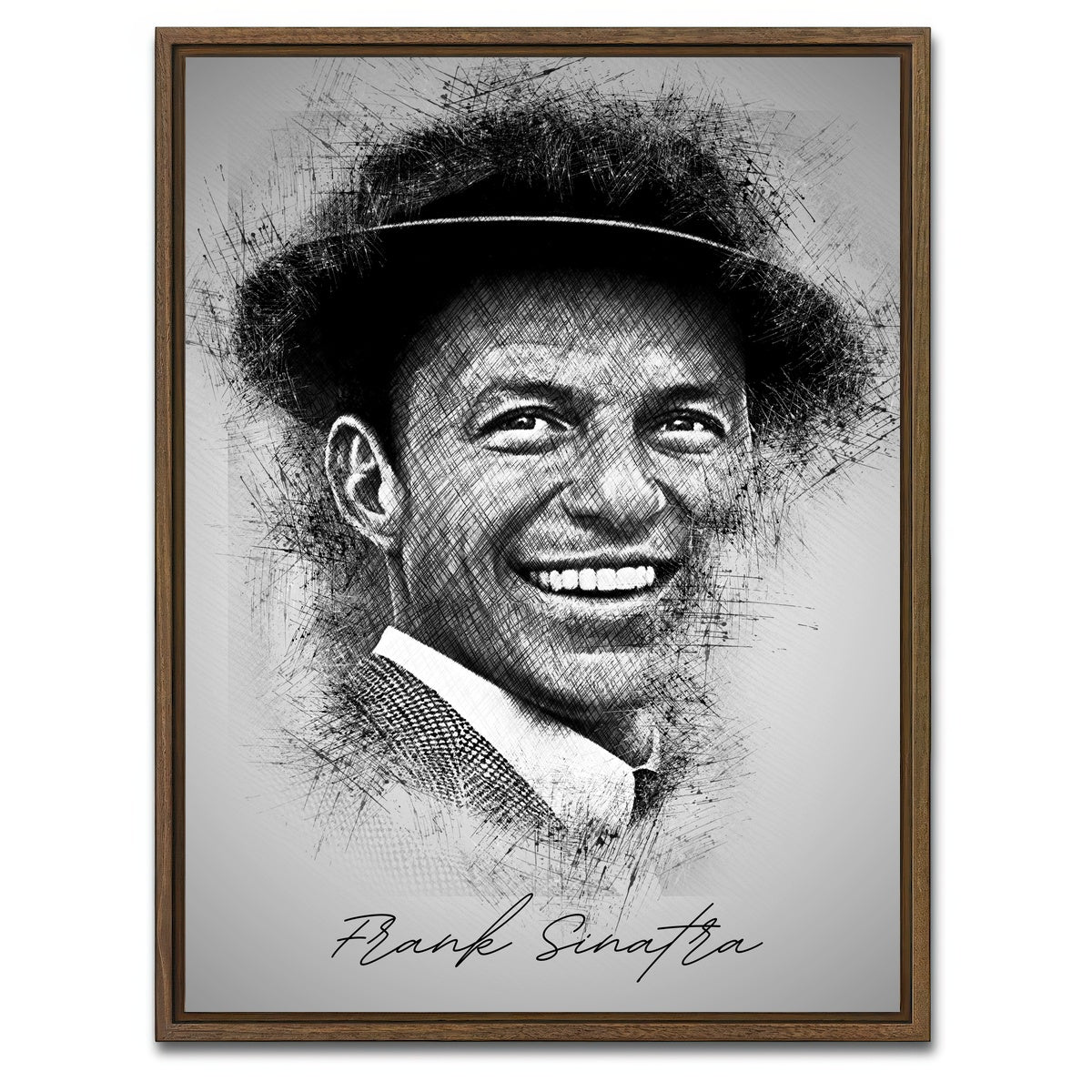 AUTO-MOCKUP WHITE | Frank Sinatra Sketch | 1 Piece | Walnut Framed Canvas | group=3x4