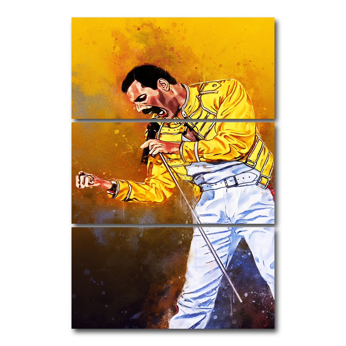 AUTO-MOCKUP WHITE | Freddie Mercury Painting | 3 Piece | Gallery Wrap Canvas | group=12x24_stacked