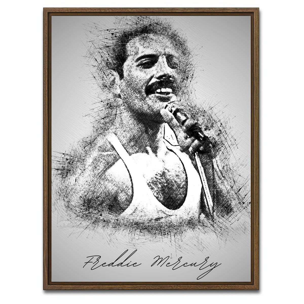 AUTO-MOCKUP WHITE | Freddie Mercury With Mic | 1 Piece | Walnut Framed Canvas | group=3x4