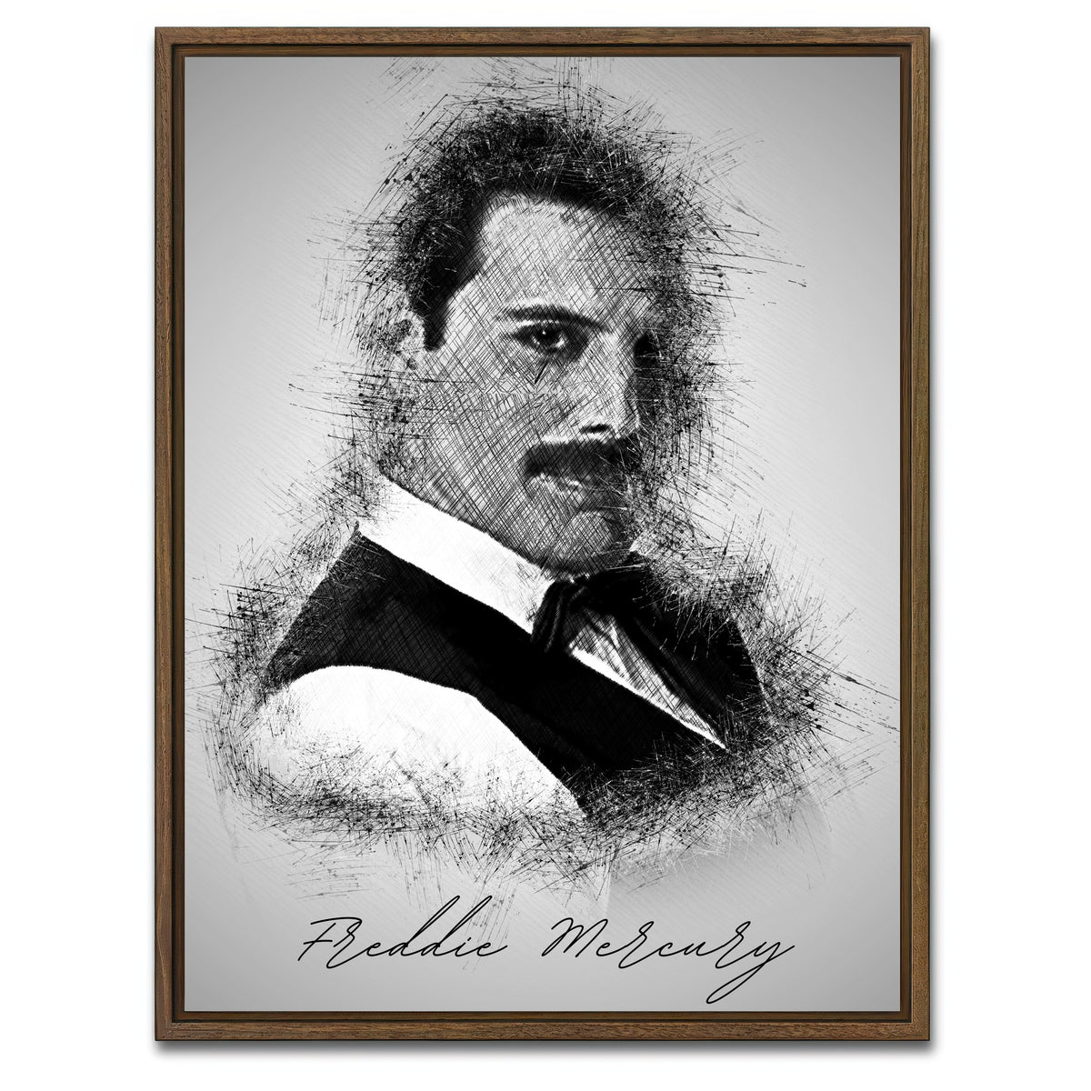 AUTO-MOCKUP WHITE | Freddie Mercury sketch | 1 Piece | Walnut Framed Canvas | group=3x4