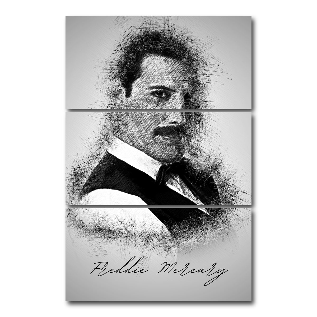 AUTO-MOCKUP WHITE | Freddie Mercury sketch | 3 Piece | Gallery Wrap Canvas | group=12x24_stacked