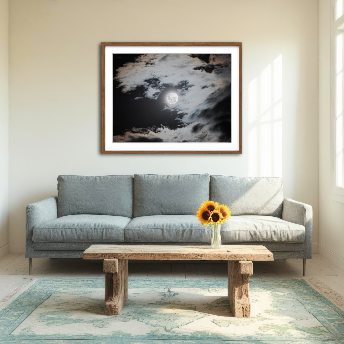 AUTO-MOCKUP ROOM | Full Moon Behind Clouds Wall Art