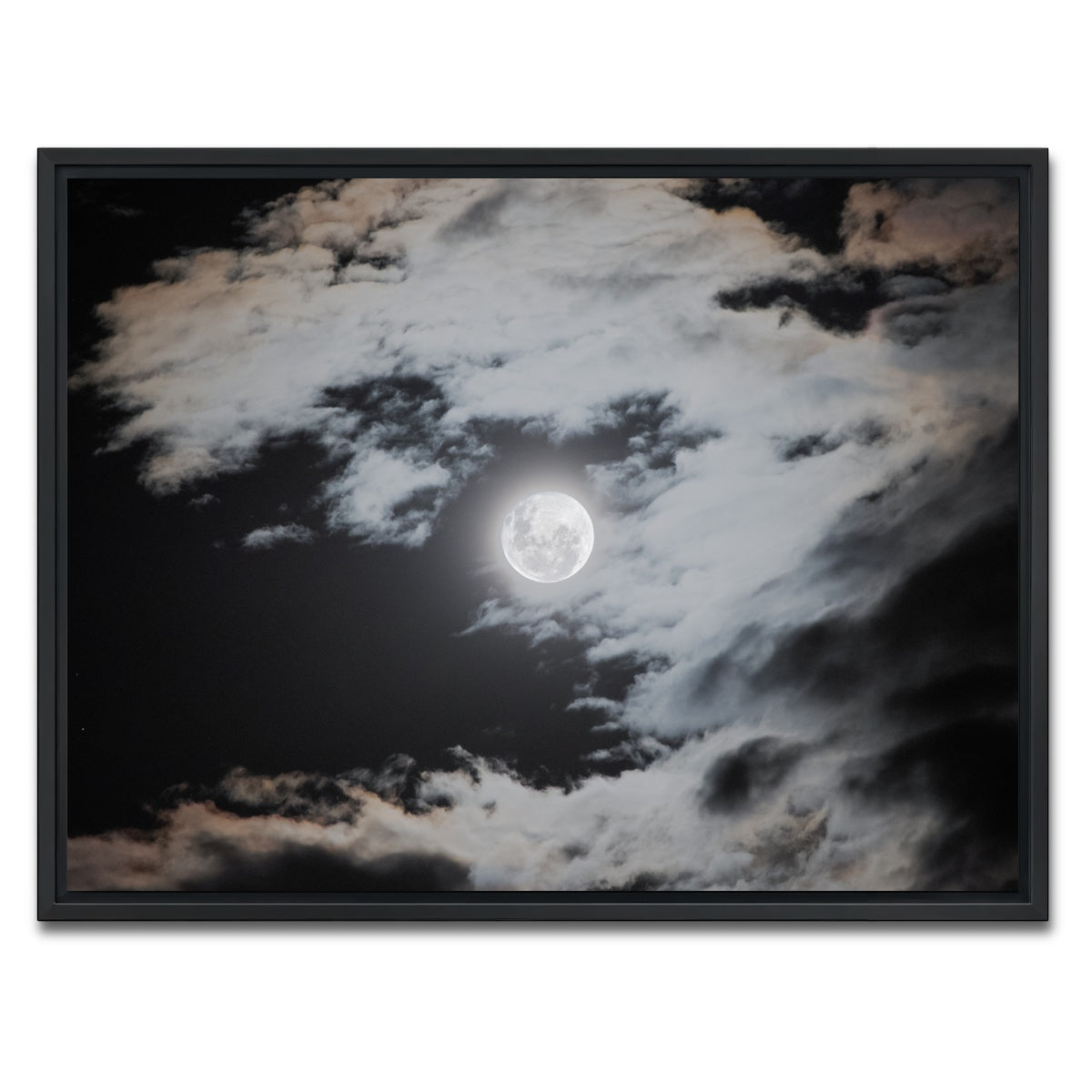 AUTO-MOCKUP WHITE | Full moon behind clouds | 1 Piece | Black Framed Canvas | group=4x3