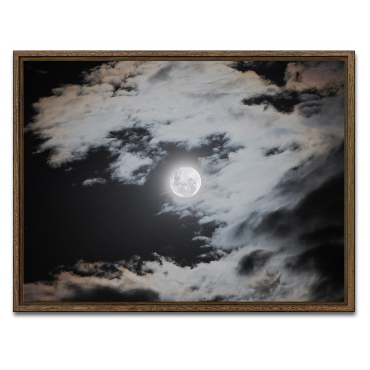 AUTO-MOCKUP WHITE | Full moon behind clouds | 1 Piece | Walnut Framed Canvas | group=4x3