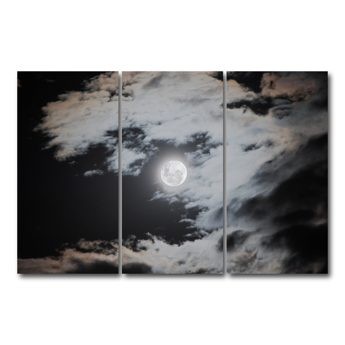 AUTO-MOCKUP WHITE | Full moon behind clouds | 3 Piece | Gallery Wrap Canvas | group=12x24