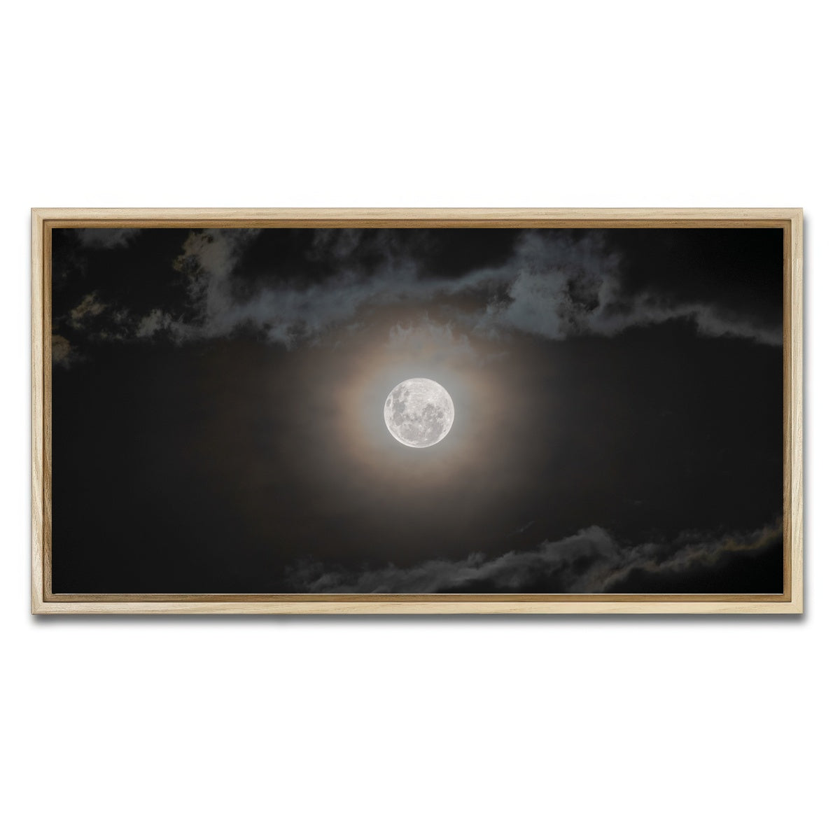 AUTO-MOCKUP WHITE | Full moon on a cloudy night | 1 Piece | Natural Framed Canvas | group=2x1