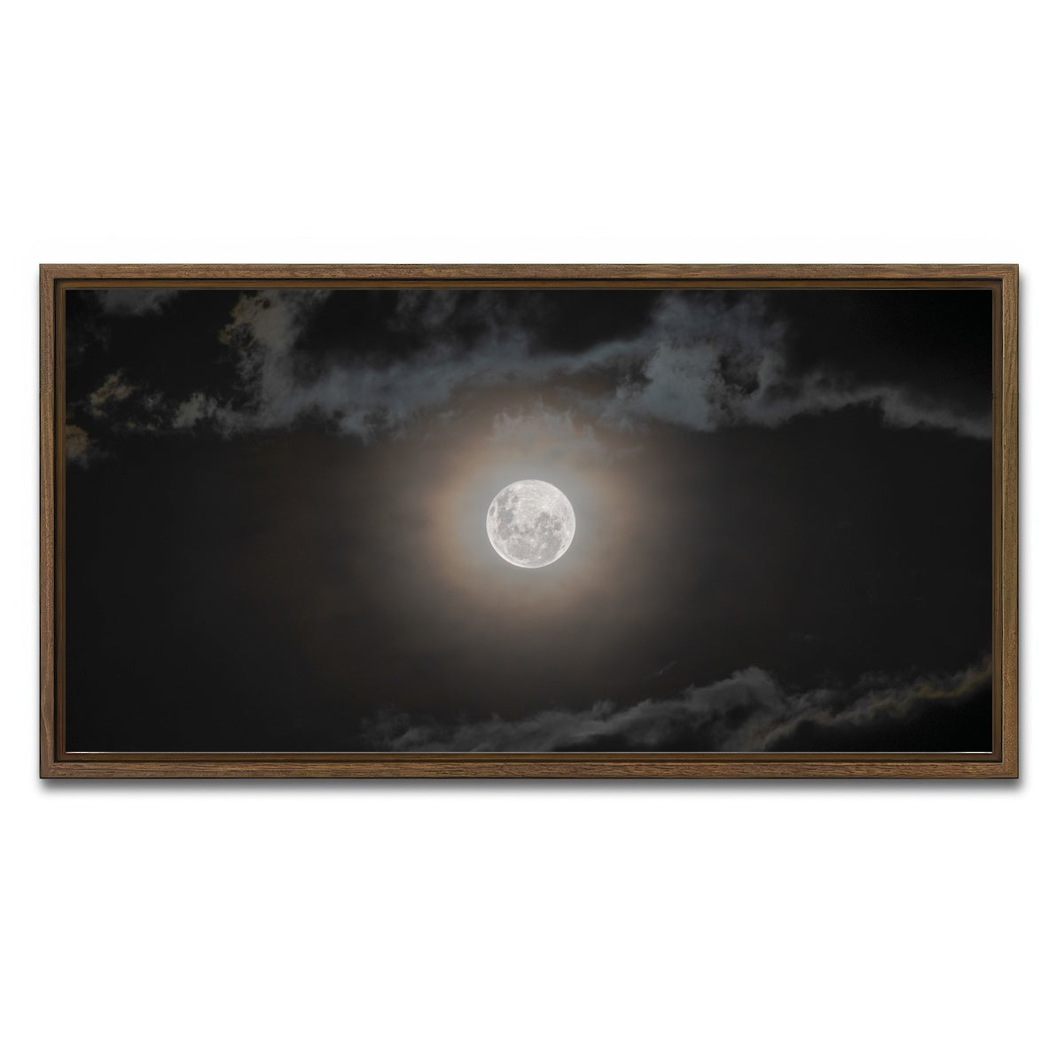 AUTO-MOCKUP WHITE | Full moon on a cloudy night | 1 Piece | Walnut Framed Canvas | group=2x1