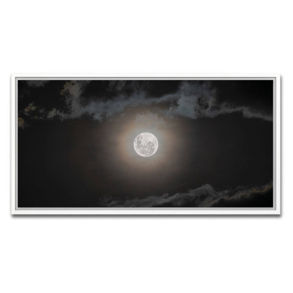 AUTO-MOCKUP WHITE | Full moon on a cloudy night | 1 Piece | White Framed Canvas | group=2x1