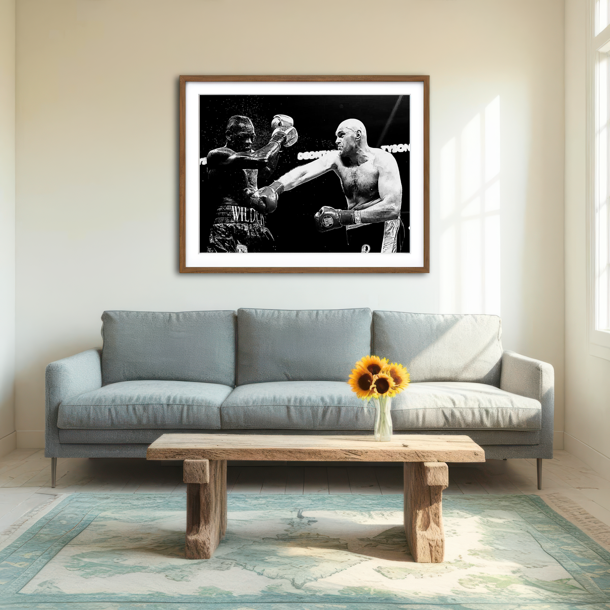 AUTO-MOCKUP ROOM | Fury Vs. Wilder Grayscale Wall Art