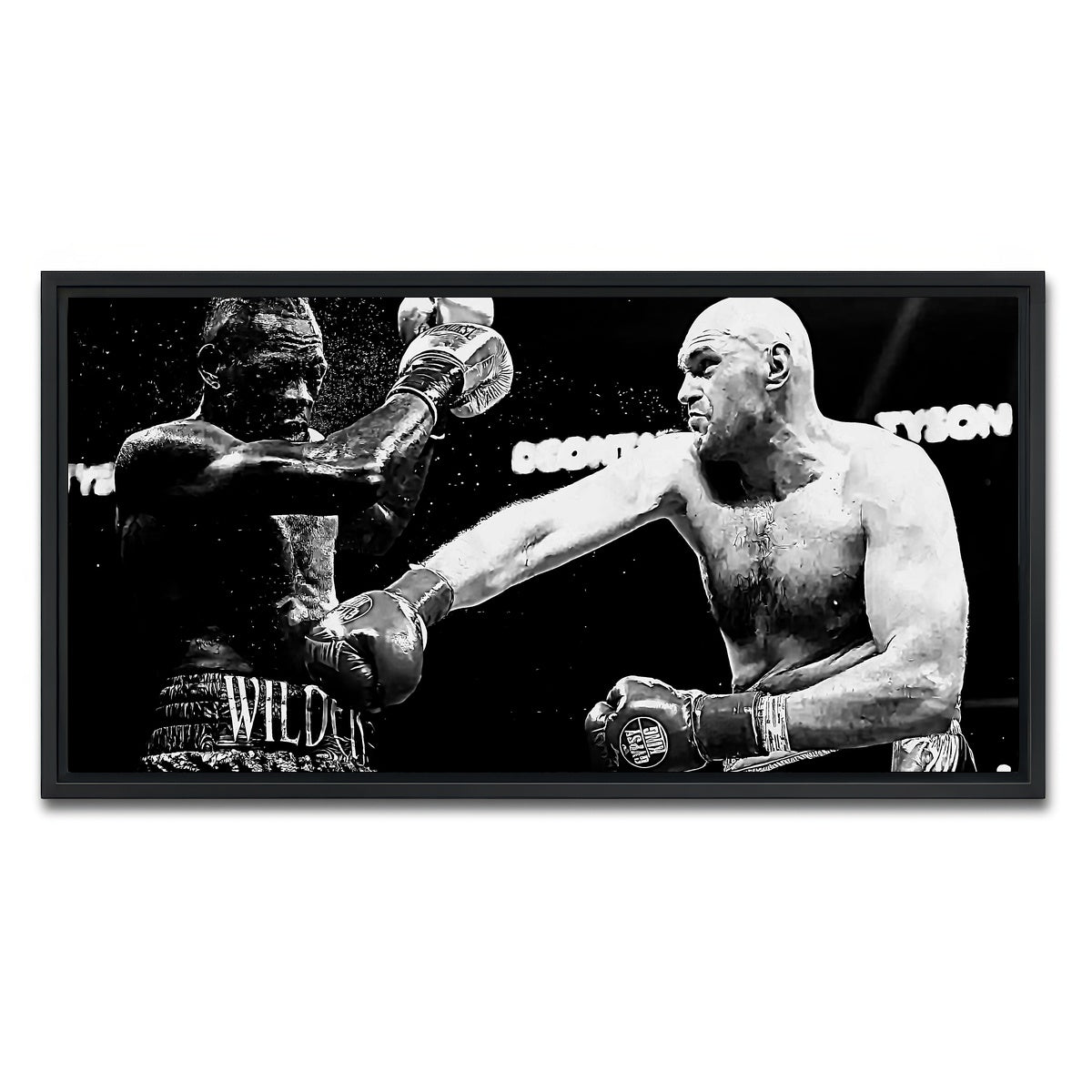 AUTO-MOCKUP WHITE | Fury Vs. Wilder Grayscale | 1 Piece | Black Framed Canvas | group=2x1