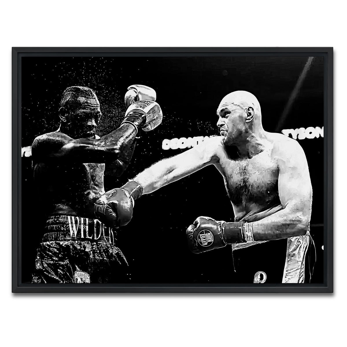 AUTO-MOCKUP WHITE | Fury Vs. Wilder Grayscale | 1 Piece | Black Framed Canvas | group=4x3