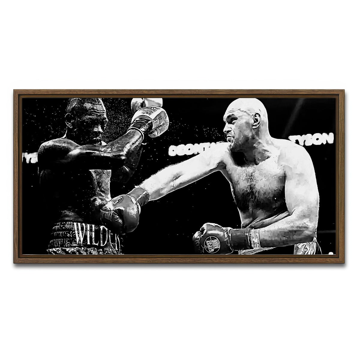 AUTO-MOCKUP WHITE | Fury Vs. Wilder Grayscale | 1 Piece | Walnut Framed Canvas | group=2x1