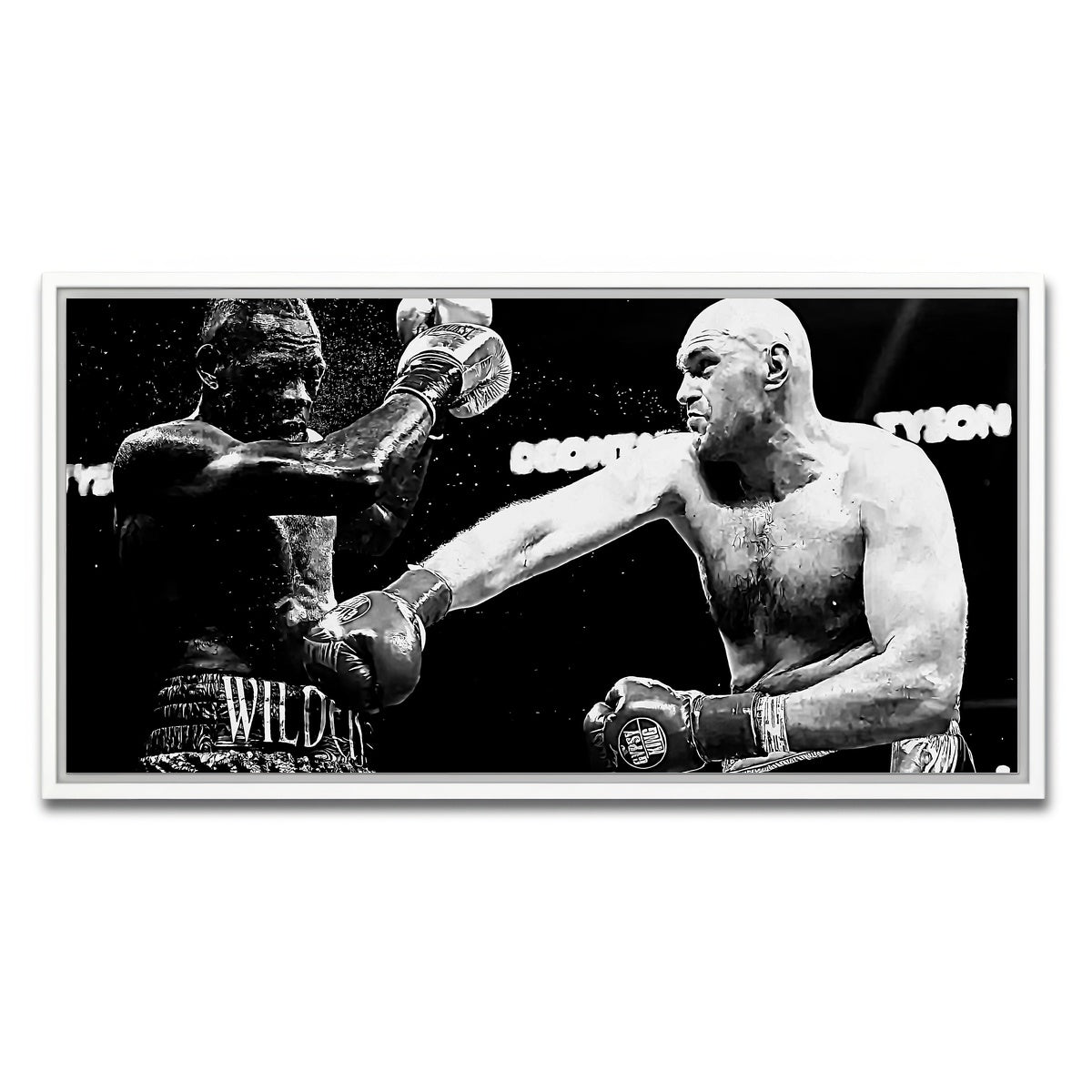AUTO-MOCKUP WHITE | Fury Vs. Wilder Grayscale | 1 Piece | White Framed Canvas | group=2x1