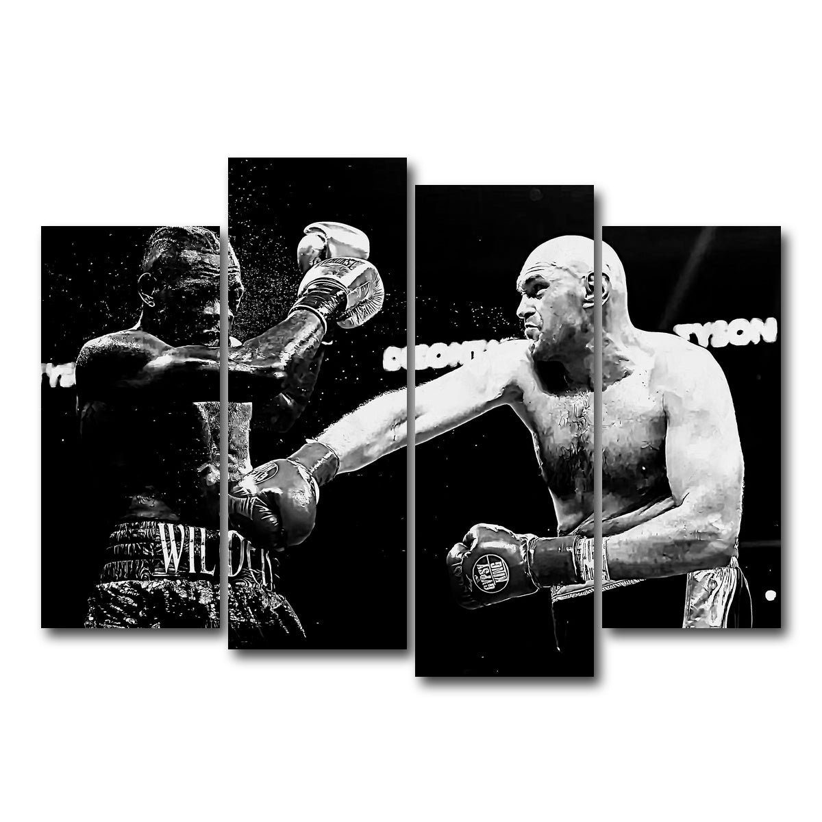 AUTO-MOCKUP WHITE | Fury Vs. Wilder Grayscale | 4 Piece | Gallery Wrap Canvas | group=4_normal