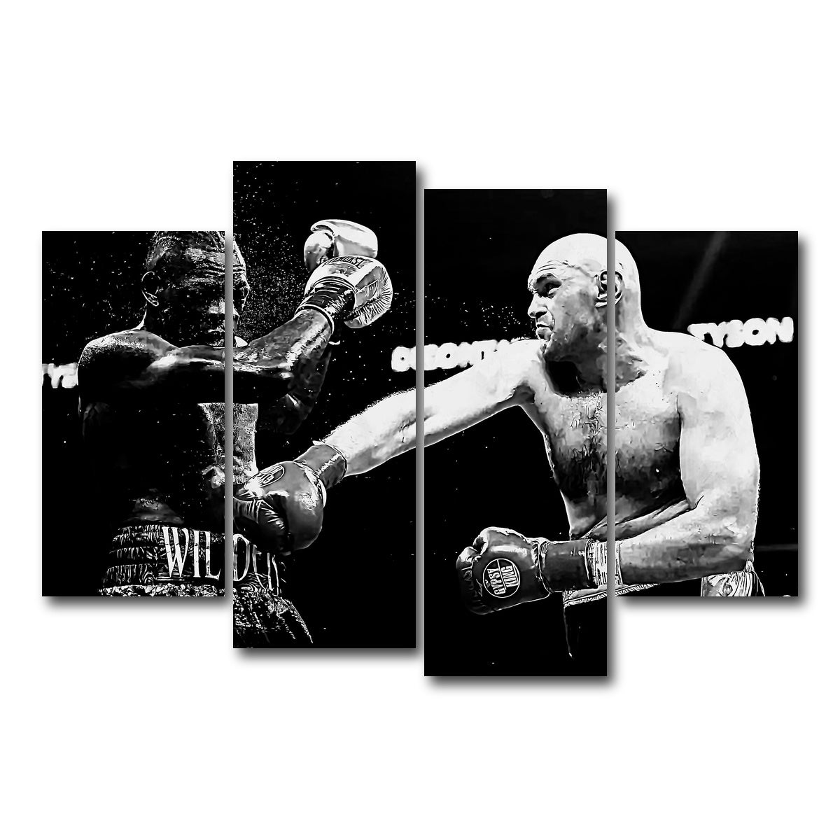 AUTO-MOCKUP WHITE | Fury Vs. Wilder Grayscale | 4 Piece | Gallery Wrap Canvas | group=4_short