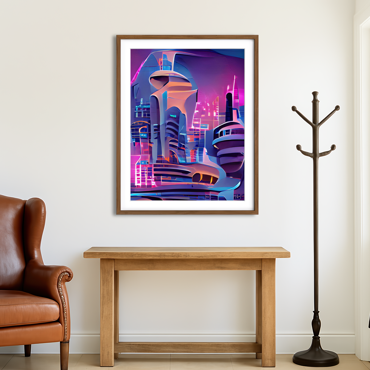 AUTO-MOCKUP ROOM | Futuristic City Wall Art