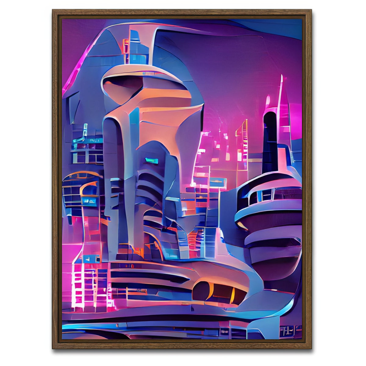 AUTO-MOCKUP WHITE | Futuristic City | 1 Piece | Walnut Framed Canvas | group=3x4