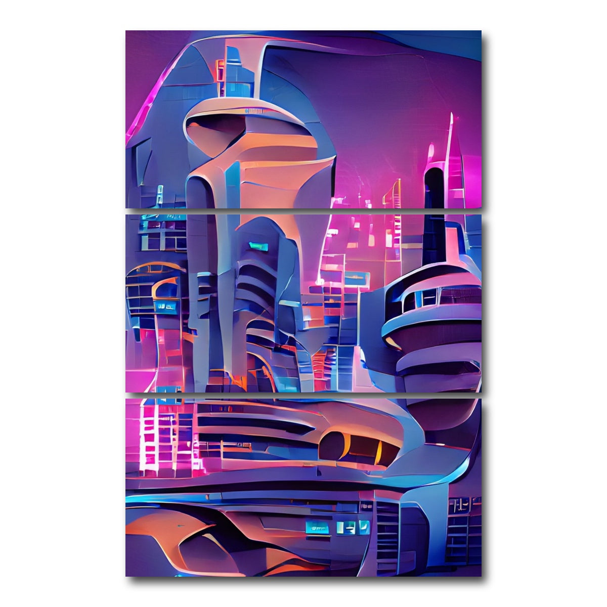 AUTO-MOCKUP WHITE | Futuristic City | 3 Piece | Gallery Wrap Canvas | group=12x24_stacked