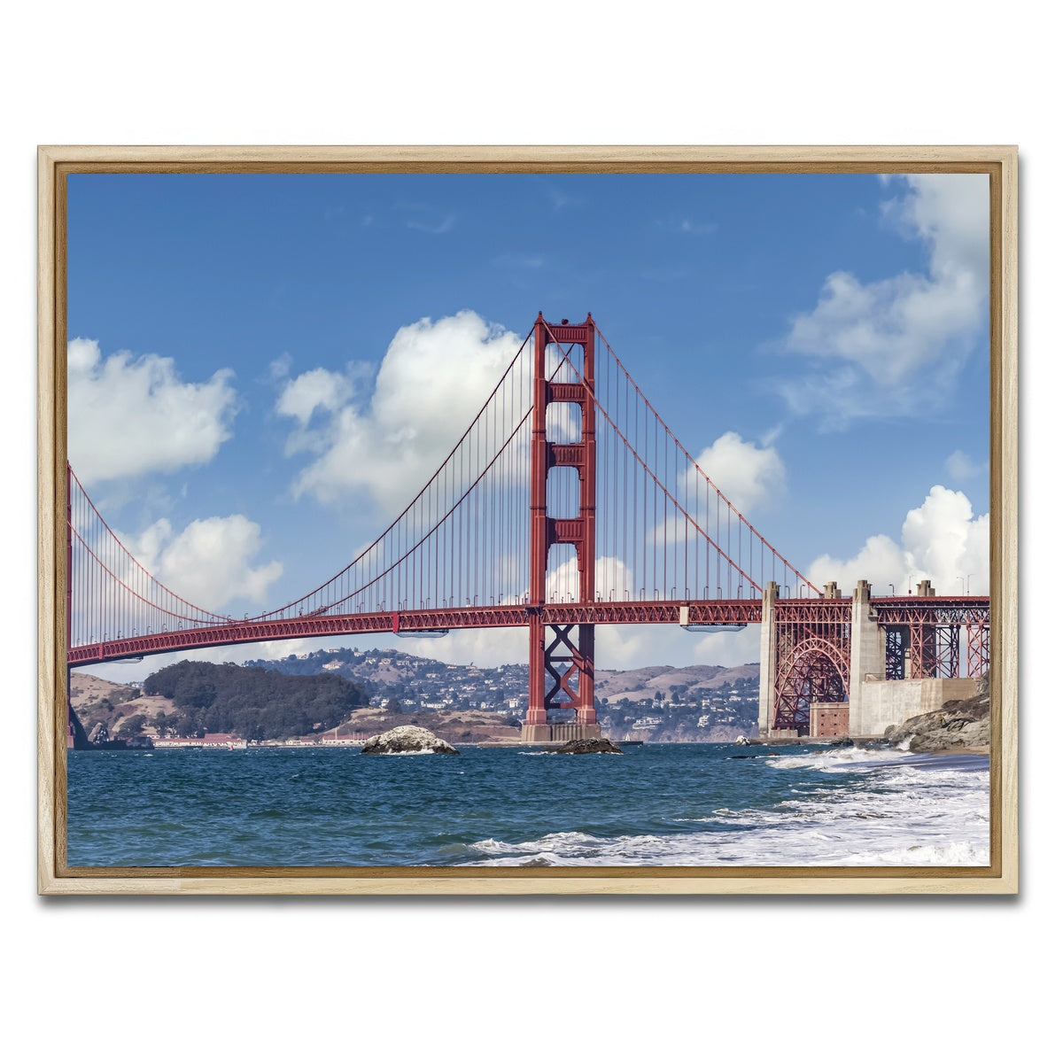 AUTO-MOCKUP WHITE | GOLDEN GATE Baker Beach Panoramic | 1 Piece | Natural Framed Canvas | group=4x3