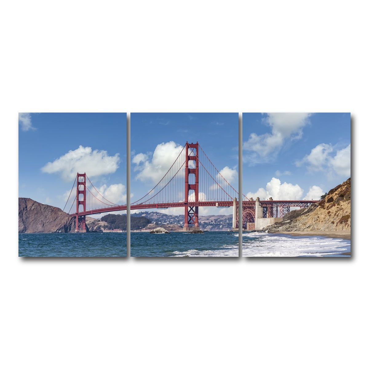AUTO-MOCKUP WHITE | GOLDEN GATE Baker Beach Panoramic | 3 Piece | Gallery Wrap Canvas | group=18x24