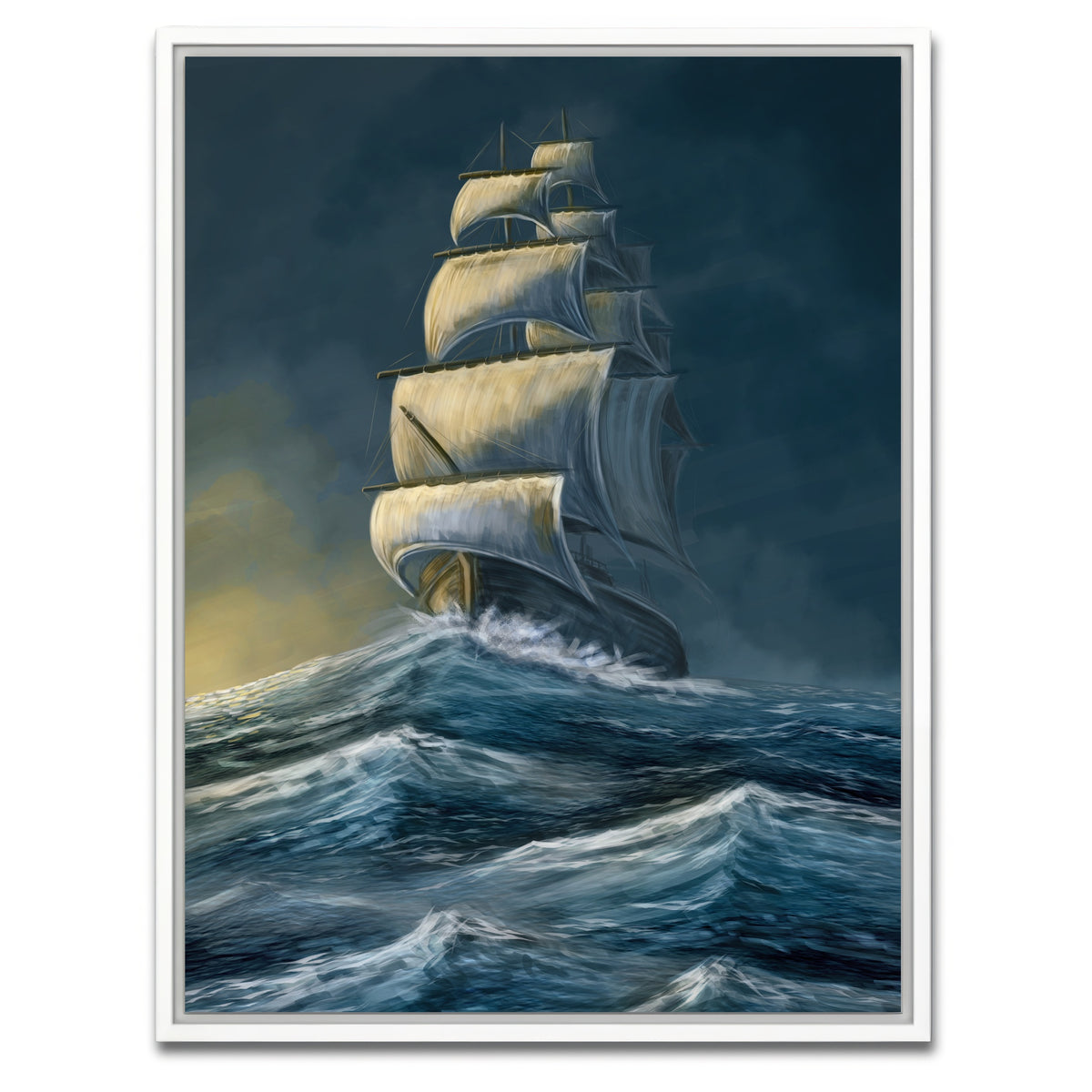 AUTO-MOCKUP WHITE | Galleon under the dark sky | 1 Piece | White Framed Canvas | group=3x4