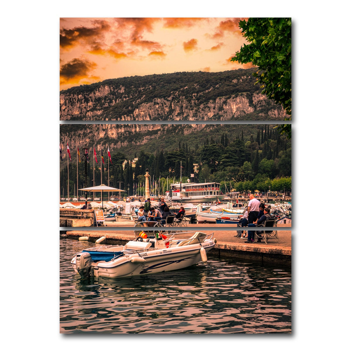 AUTO-MOCKUP WHITE | Garda at sunset | 3 Piece | Gallery Wrap Canvas | group=8x18_stacked