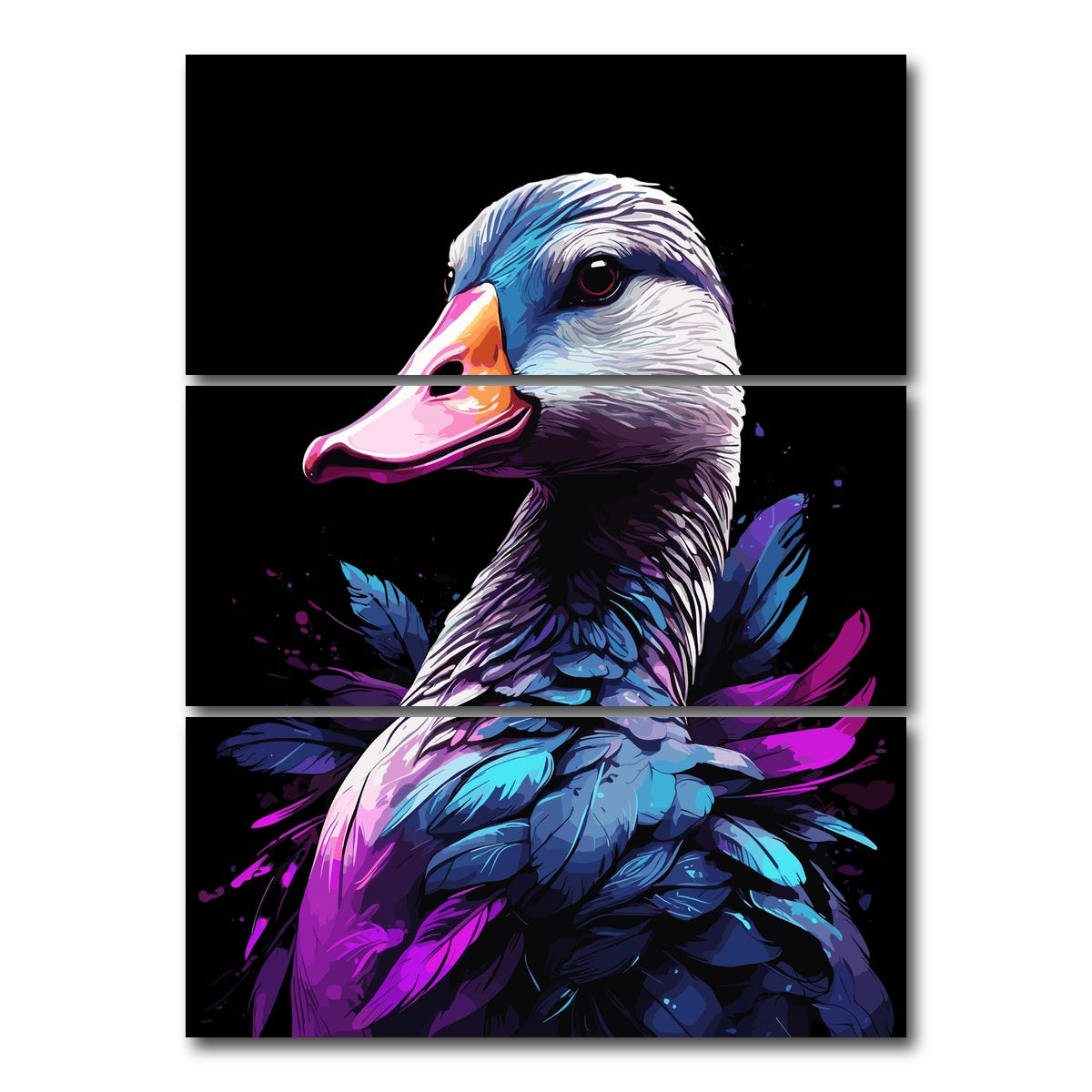 AUTO-MOCKUP WHITE | Geese Animal Colorful | 3 Piece | Gallery Wrap Canvas | group=8x18_stacked