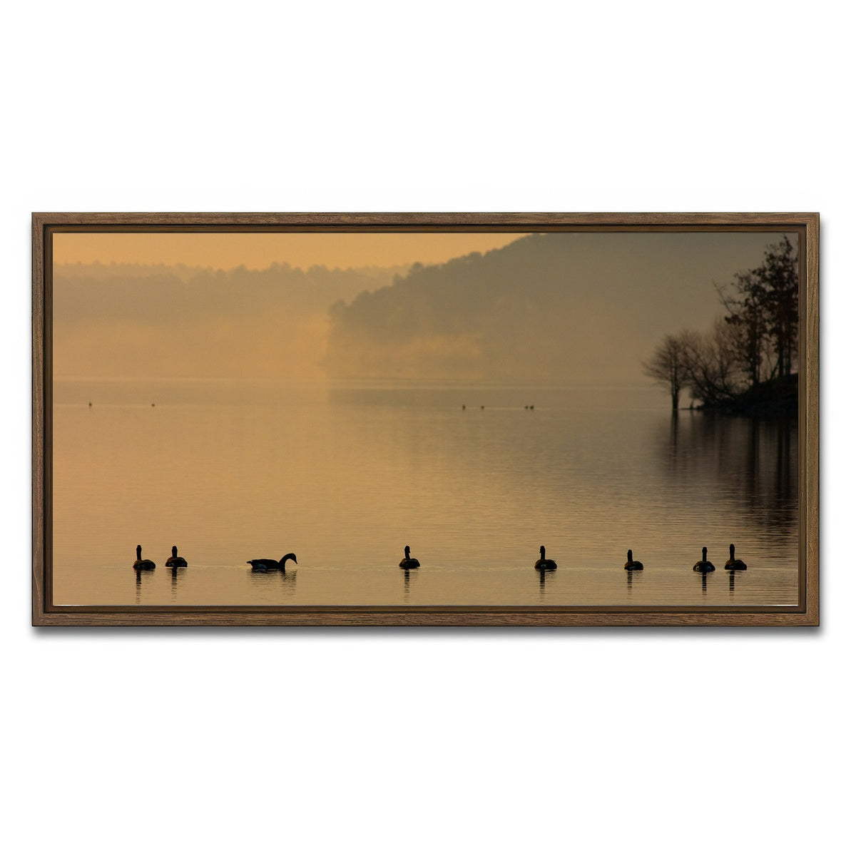 AUTO-MOCKUP WHITE | Geese on Lake Degray | 1 Piece | Walnut Framed Canvas | group=2x1