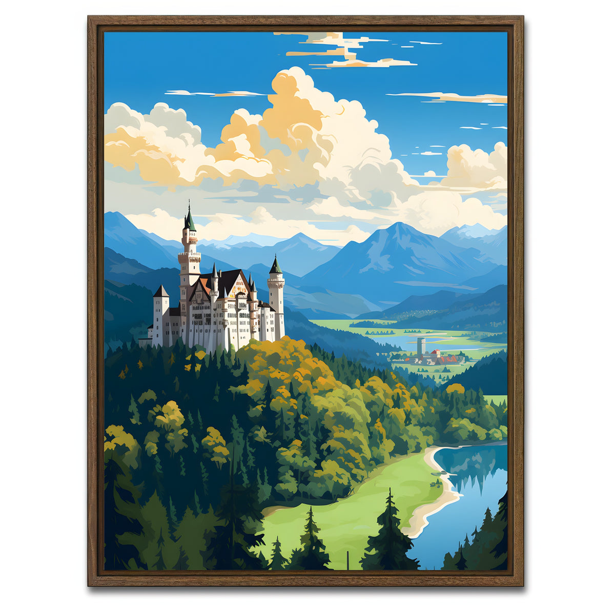 AUTO-MOCKUP WHITE | Germany - Neuschwanstein Castle | 1 Piece | Walnut Framed Canvas | group=3x4